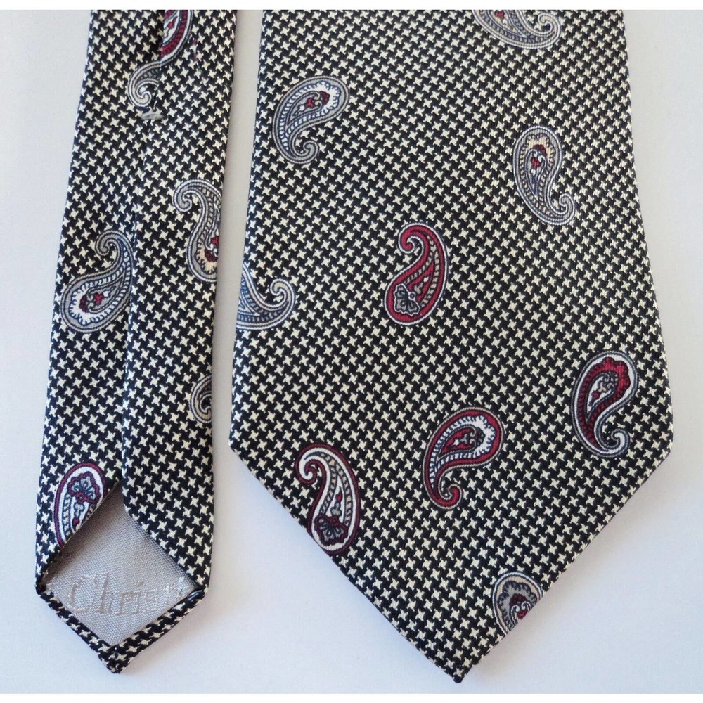 Christian Dior Beautiful All Silk Paisley Neck Tie Gray Purple Pink Woven Italy